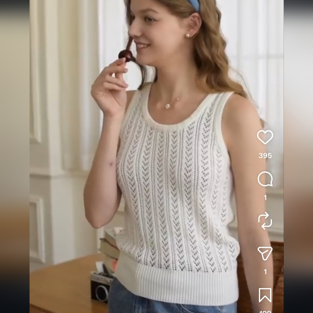 Simple Retro White Sleeveless Knit Top